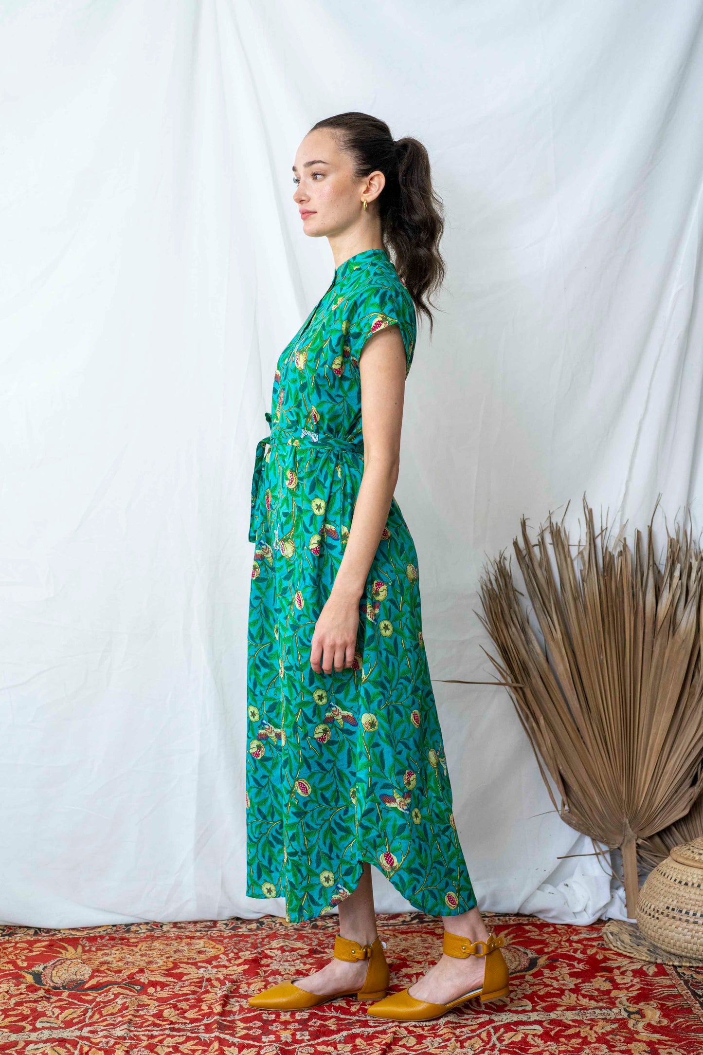 שמלת מקסי אוברסייז ציפורים בטורקיז