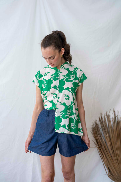 חולצת טוני פרחי וינטג׳ ירוק