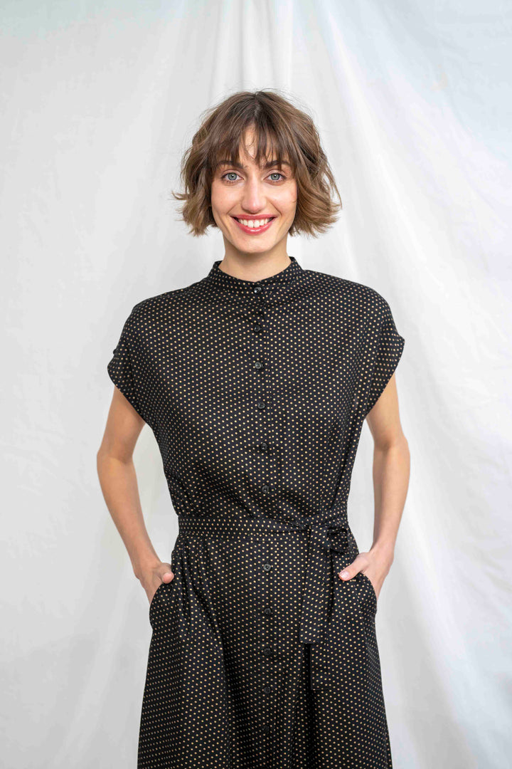 שמלת מקסי אוברסייז נקודות זהב