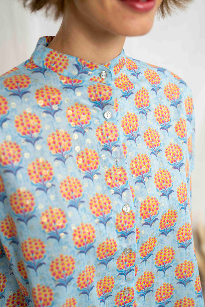 טוניקת מיני אוברסייז פרחים כתומים זהב