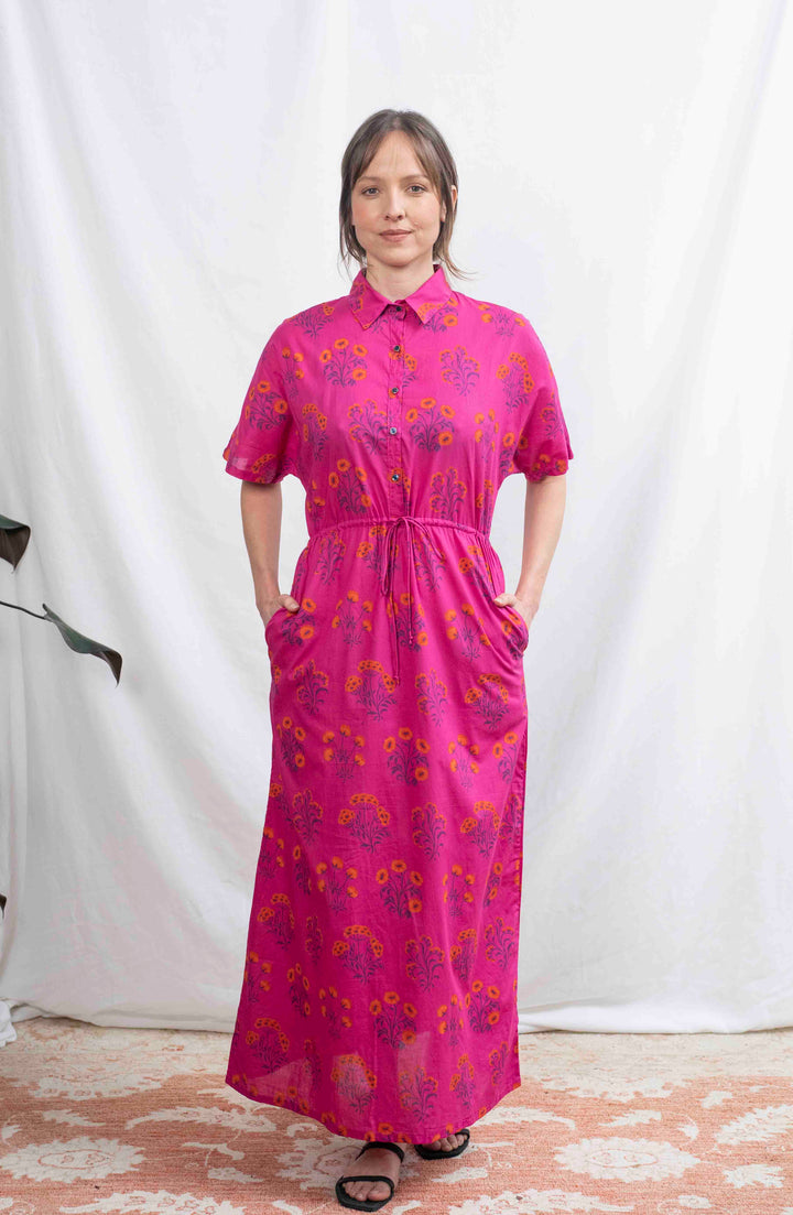 שמלת קיוטו פרחוני פוקסיה