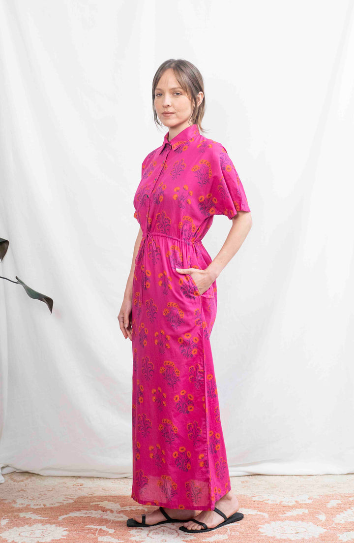 שמלת קיוטו פרחוני פוקסיה