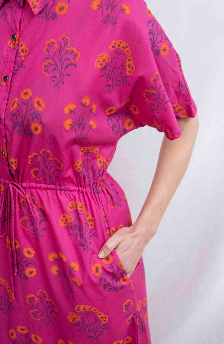 שמלת קיוטו פרחוני פוקסיה