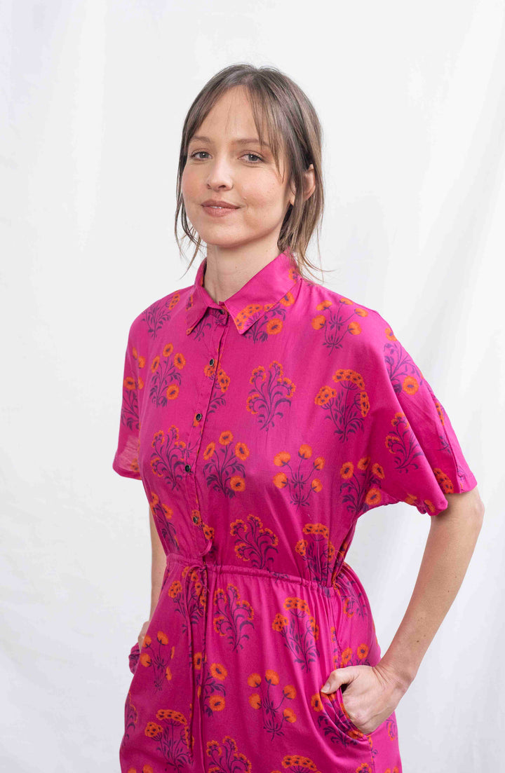 שמלת קיוטו פרחוני פוקסיה