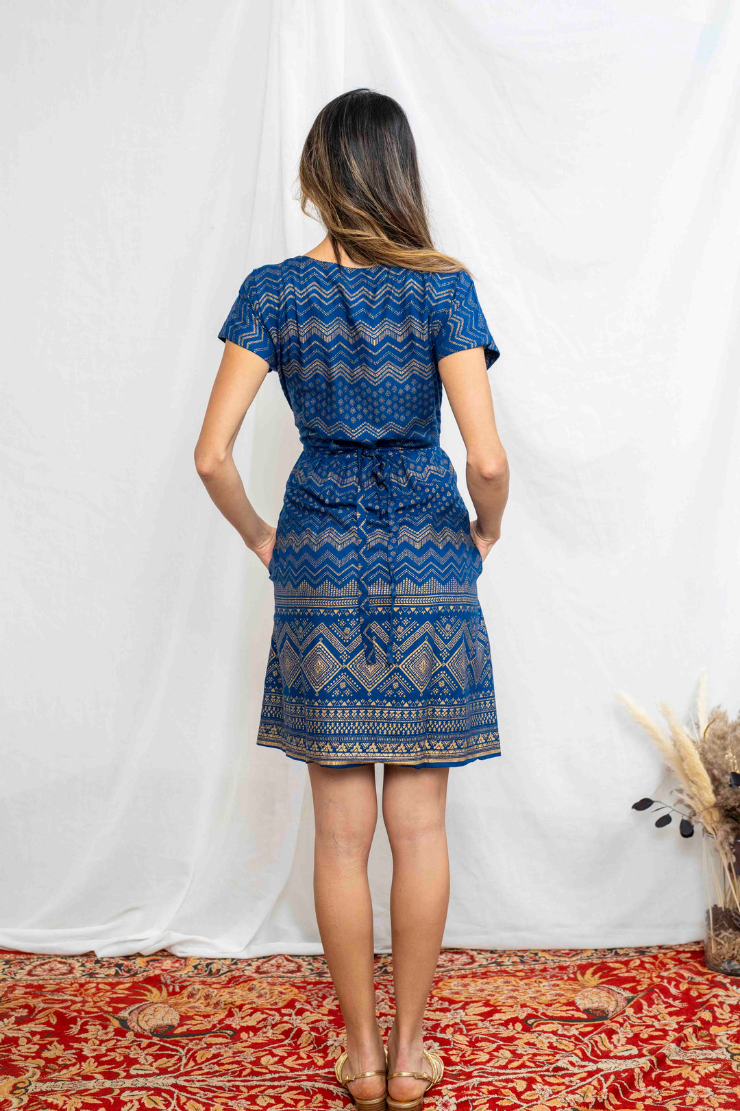 שמלת גיישה מיני זהב כחול