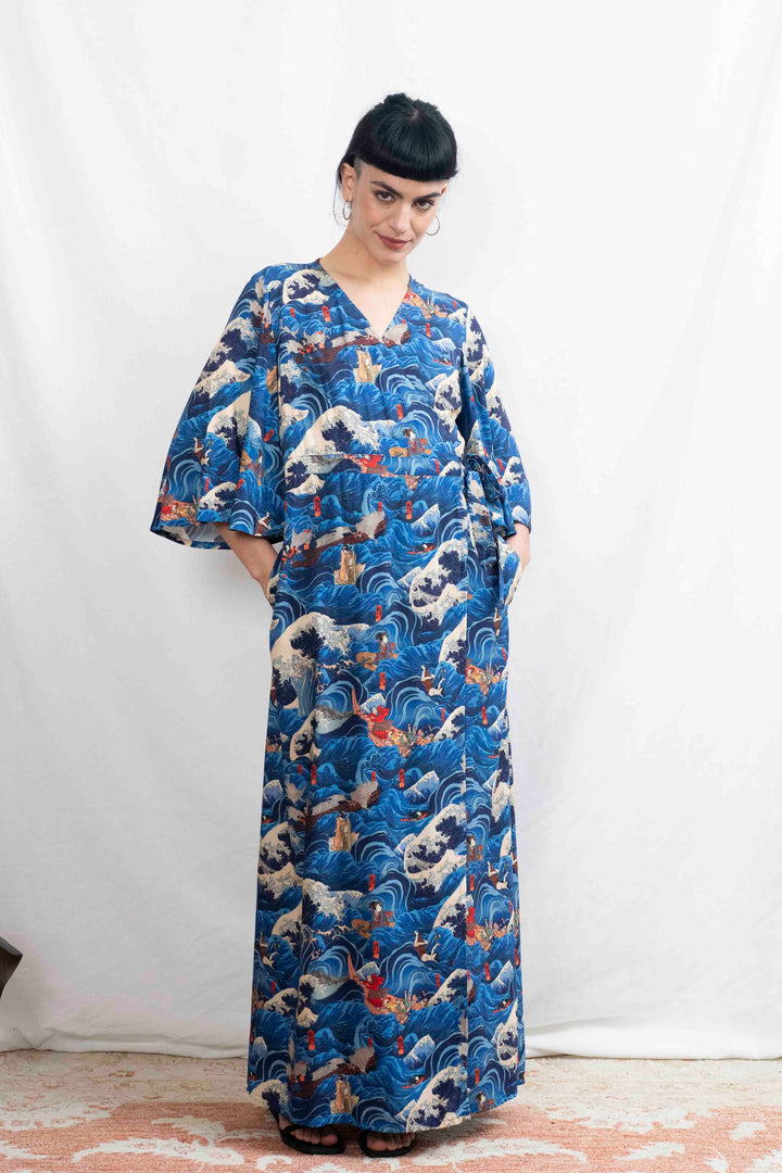 שמלת קימונו מקסי גלים יפן
