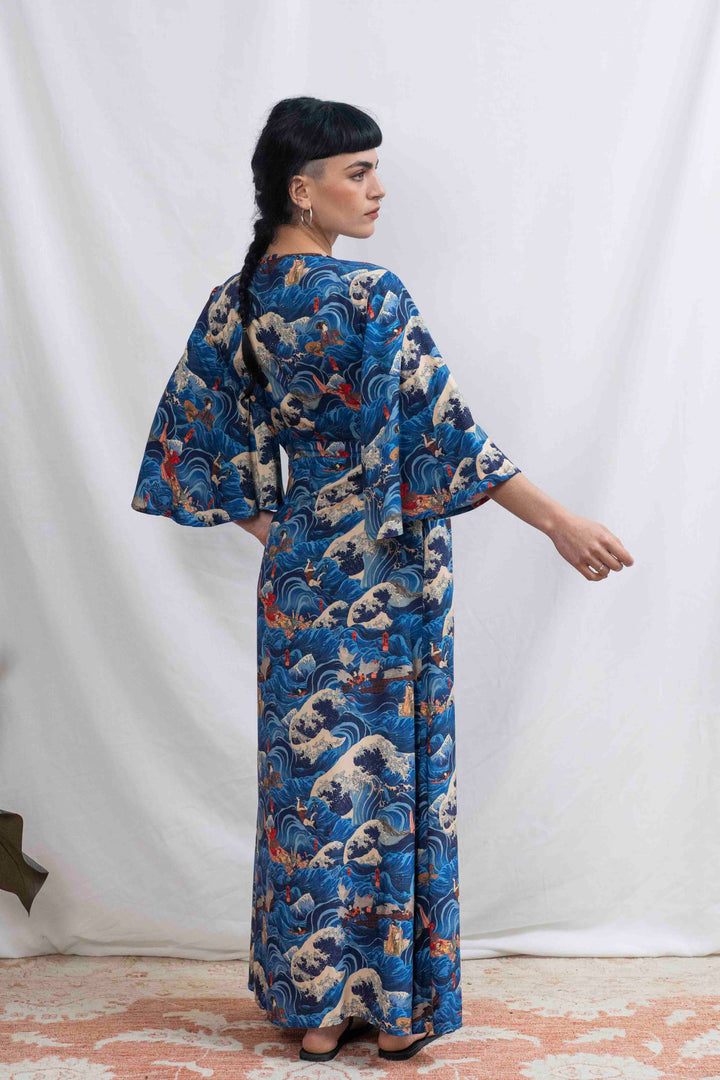 שמלת קימונו מקסי גלים יפן