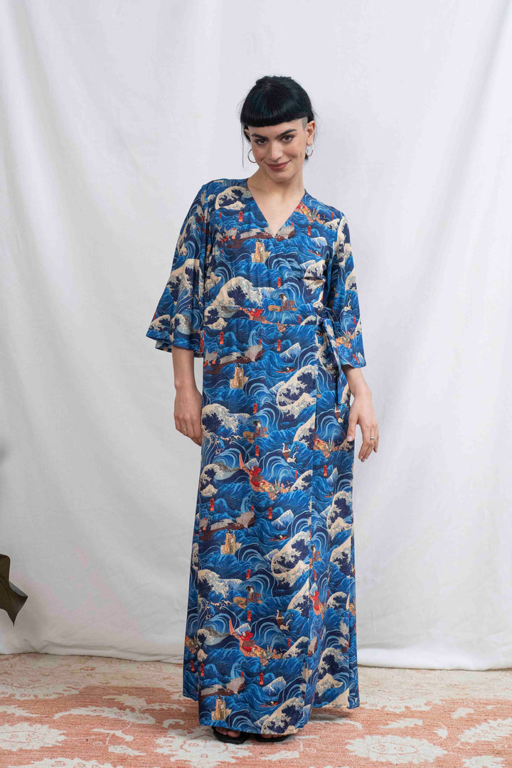 שמלת קימונו מקסי גלים יפן
