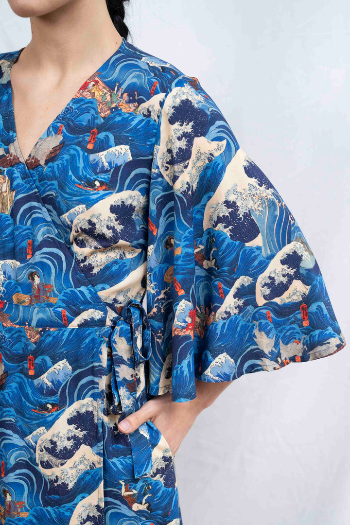 שמלת קימונו מקסי גלים יפן