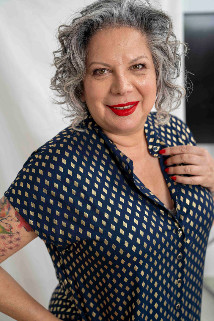 שמלת מקסי אוברסייז יהלומים כחול