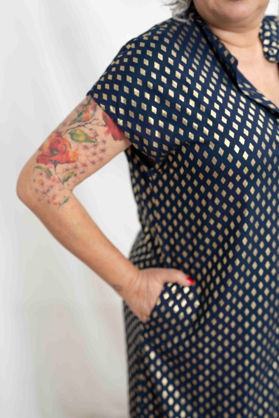 שמלת מקסי אוברסייז יהלומים כחול