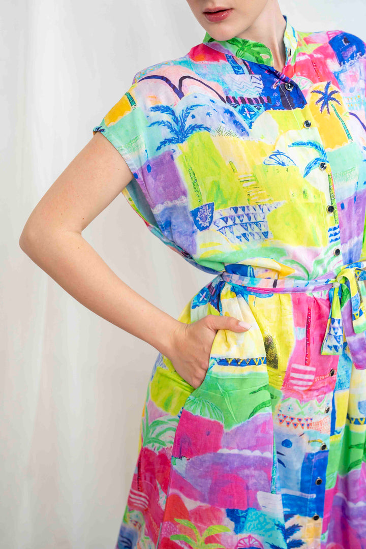 שמלת מקסי אוברסייז טיול צבעוני