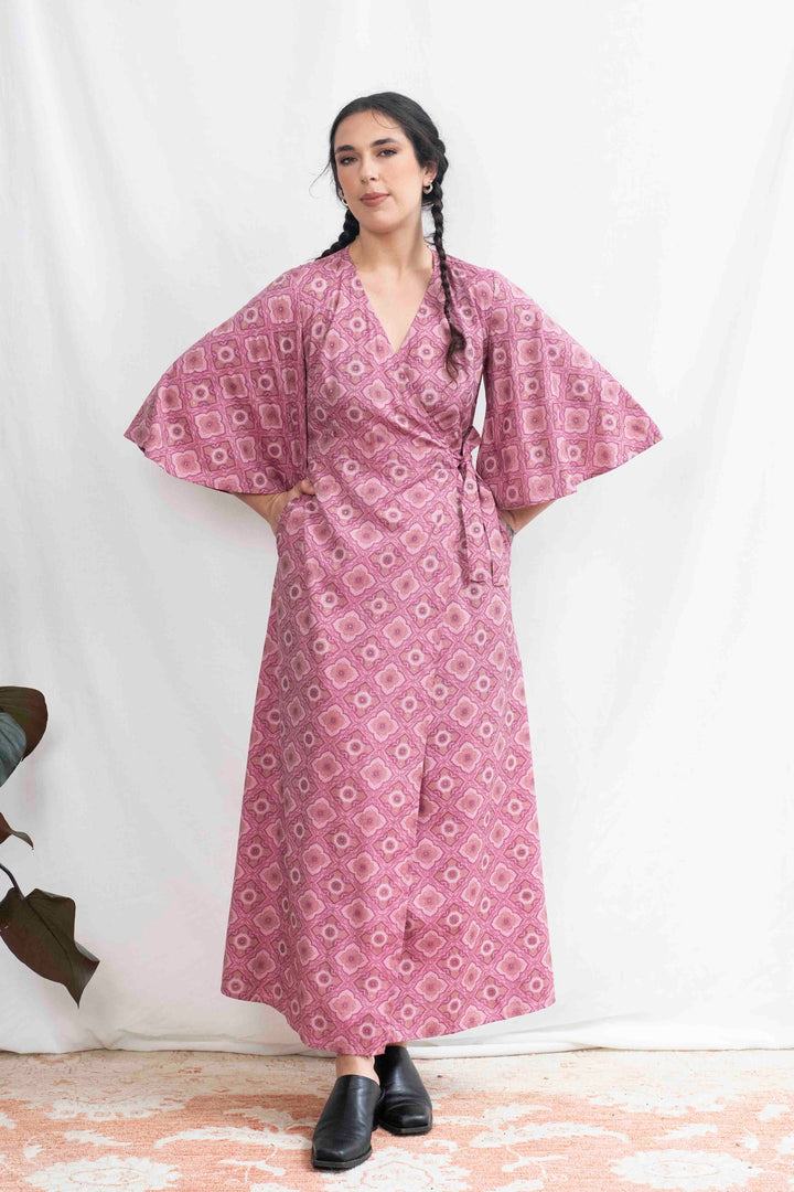 שמלת קימונו מקסי המלכה הורודה