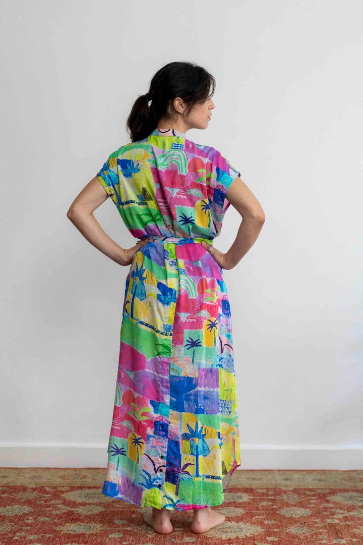 שמלת מקסי אוברסייז טיול צבעוני