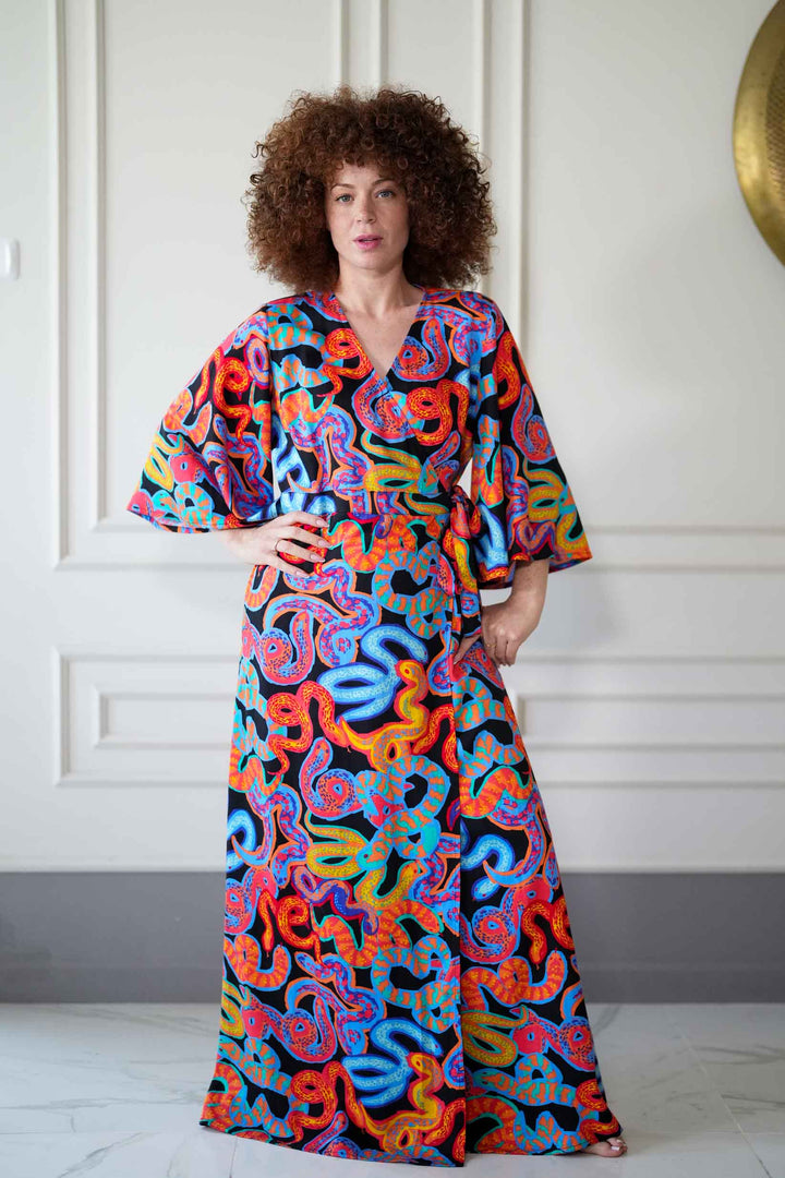 שמלת קימונו מקסי אומנות הפיתוי