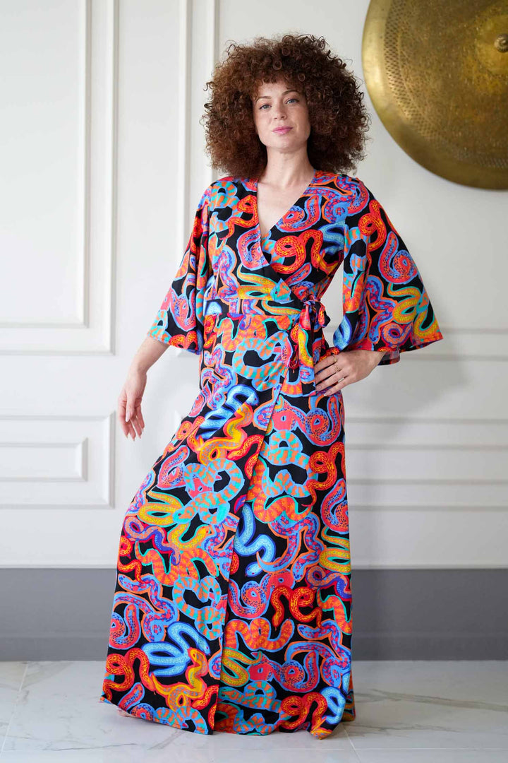 שמלת קימונו מקסי אומנות הפיתוי