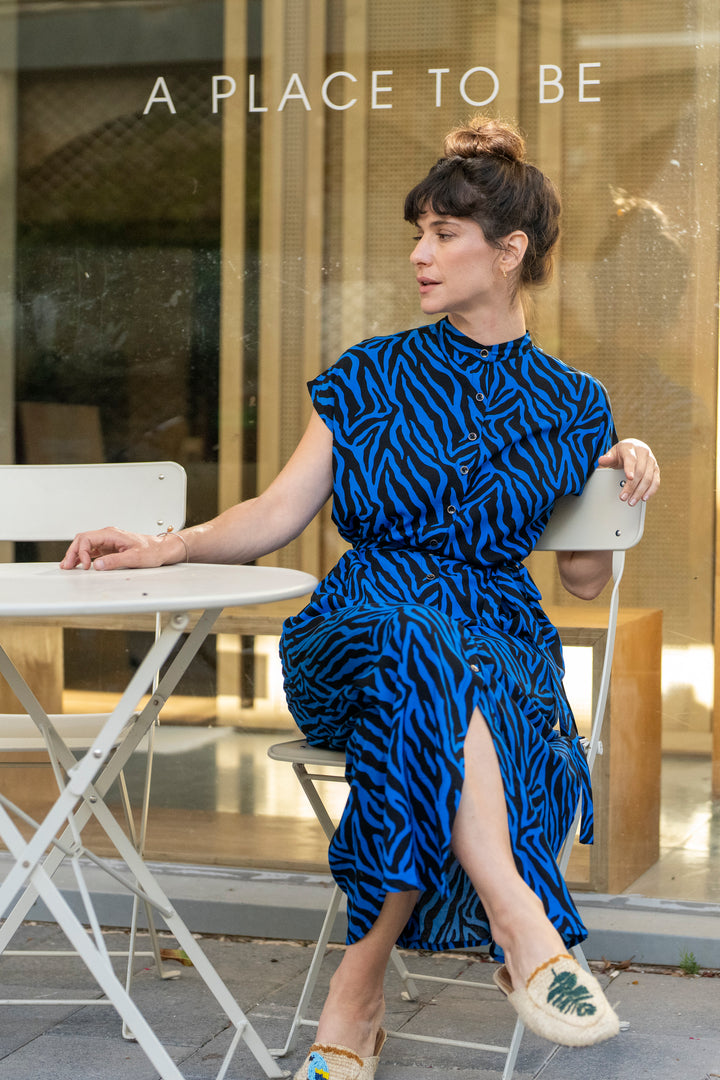 שמלת מקסי אוברסייז בלו זברה