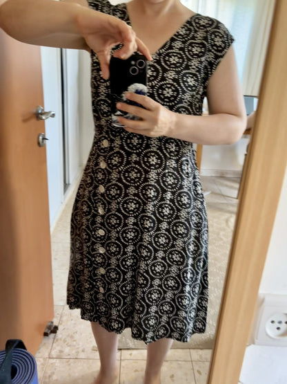 שמלת אווה קלאסית פרחים שחור לבן S