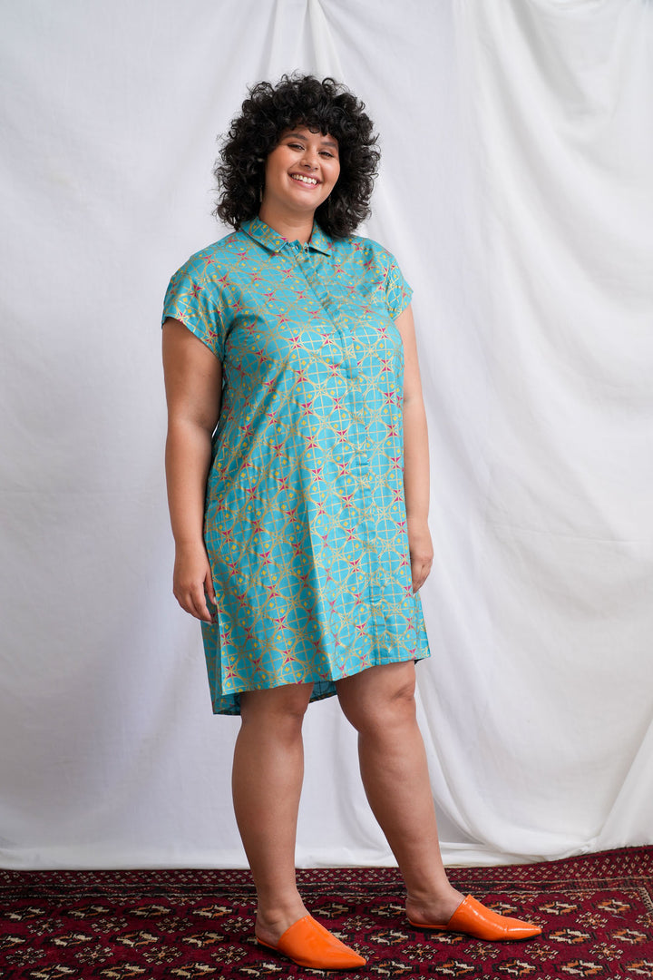 שמלת טוקיו טורקיז מוזהבת