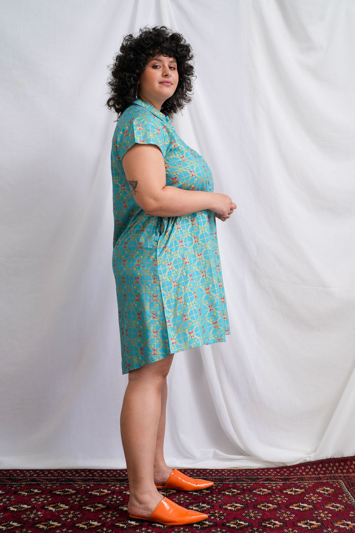 שמלת טוקיו טורקיז מוזהבת