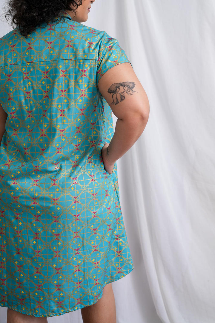 שמלת טוקיו טורקיז מוזהבת