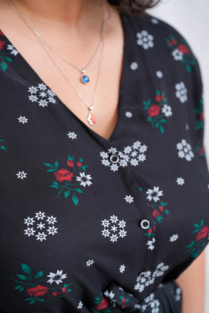 שמלת מיכאלה ורדים שחור