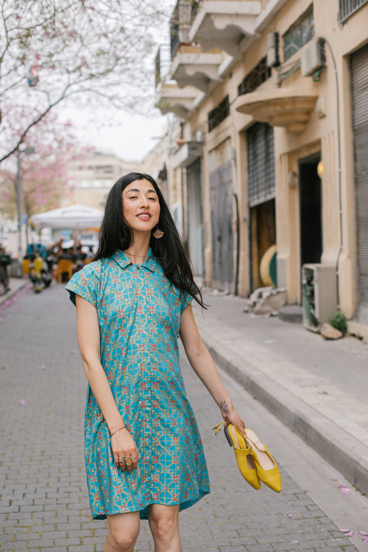 שמלת טוקיו טורקיז מוזהבת