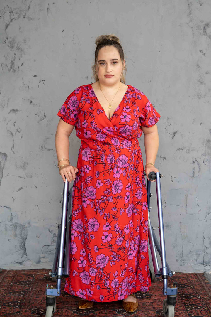 שמלת גיישה אדומה פרחי פרג