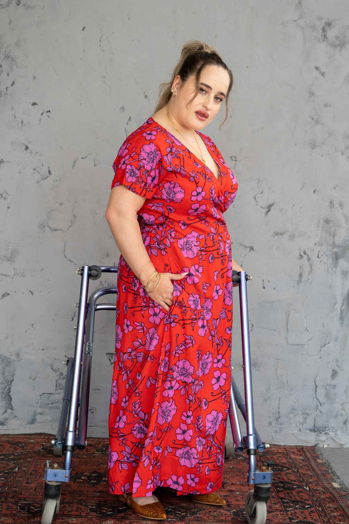 שמלת גיישה אדומה פרחי פרג