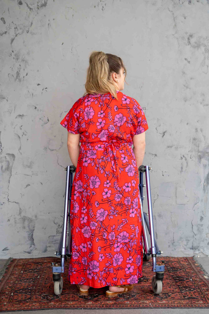 שמלת גיישה אדומה פרחי פרג