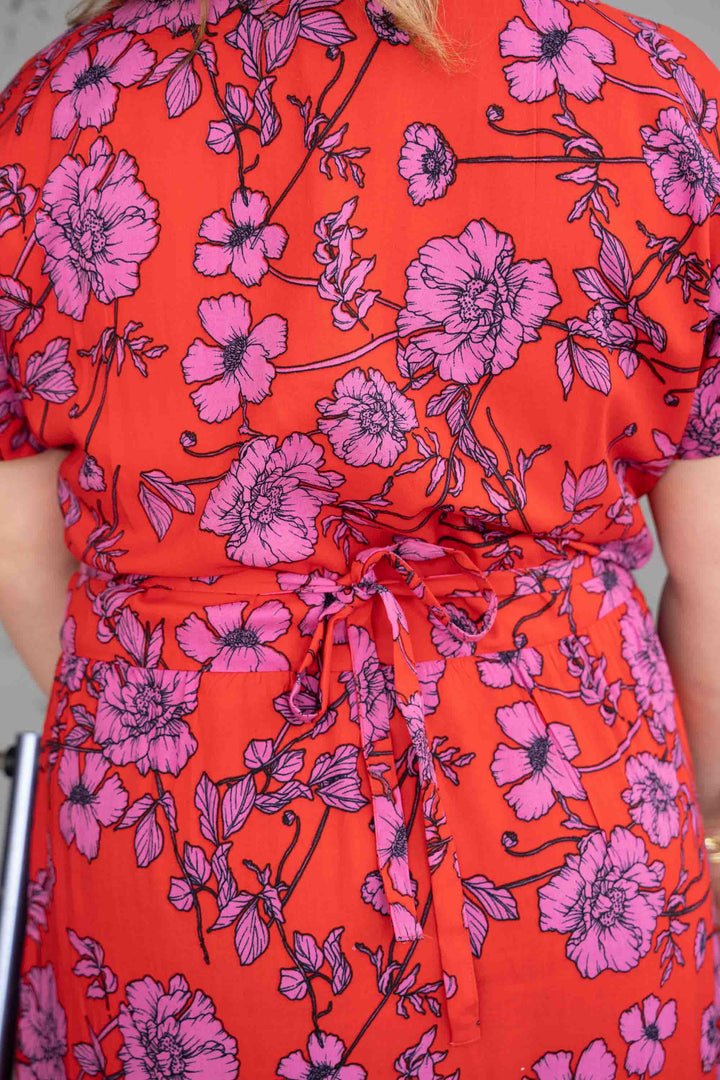 שמלת גיישה אדומה פרחי פרג