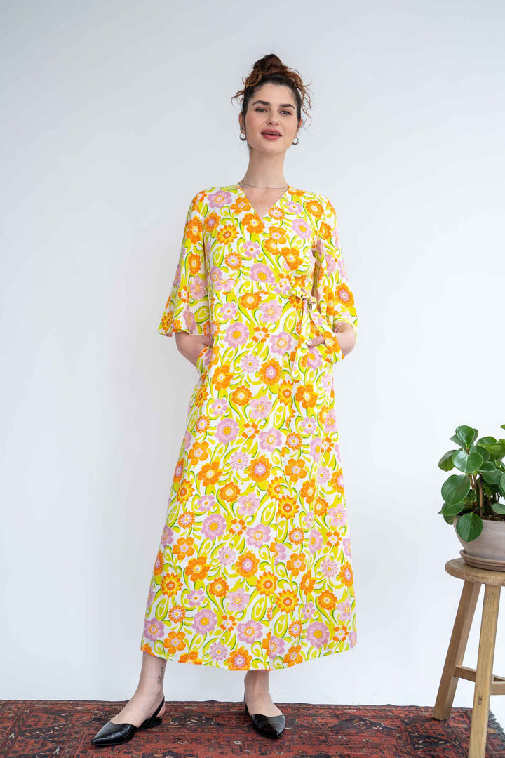 שמלת קימונו מקסי ילדת פרחים