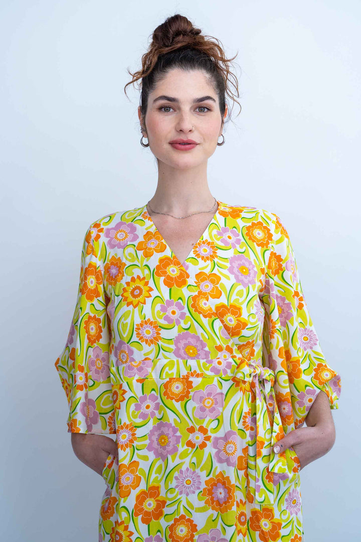 שמלת קימונו מקסי ילדת פרחים