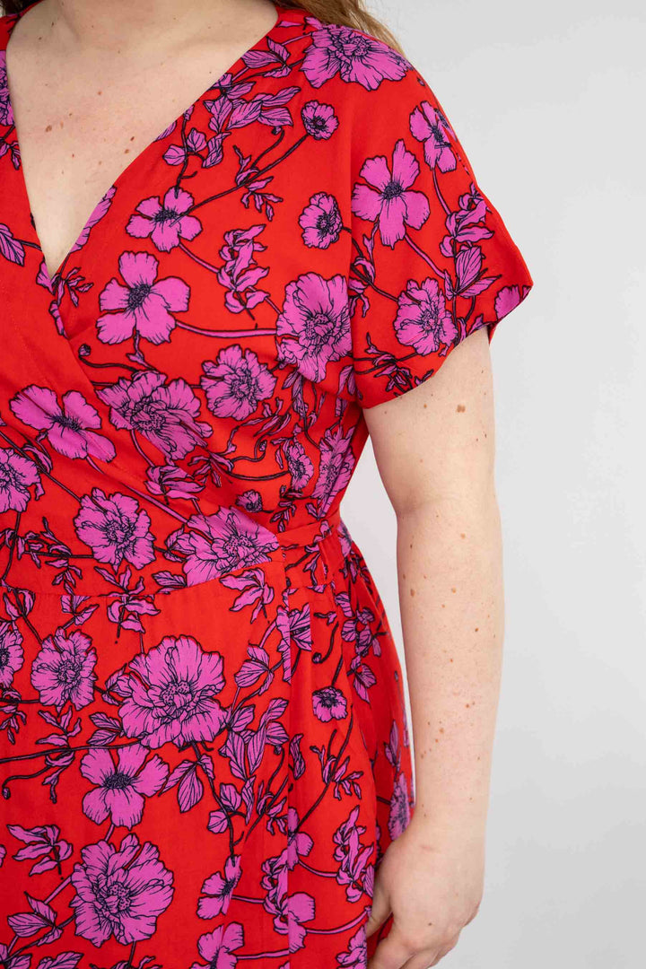 שמלת גיישה אדומה פרחי פרג