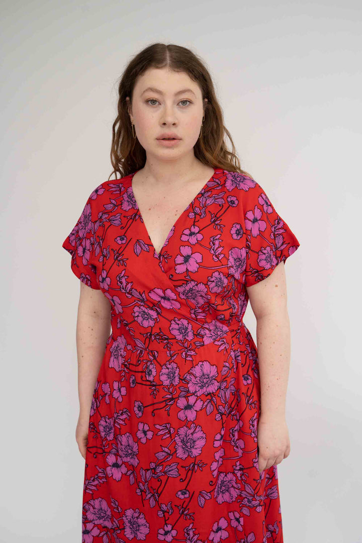 שמלת גיישה אדומה פרחי פרג