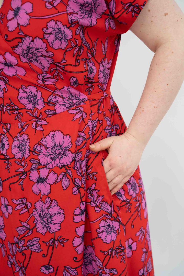 שמלת גיישה אדומה פרחי פרג